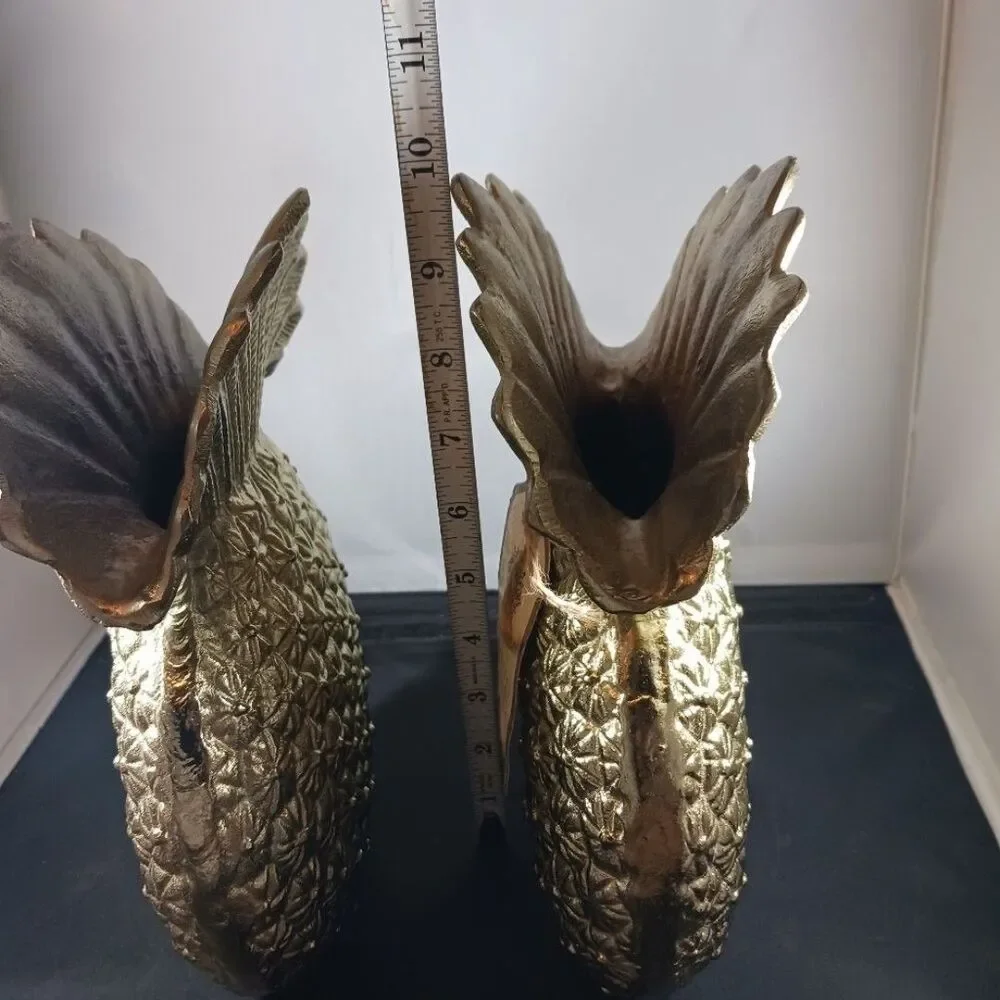 2 Artisan Pineapple Gold Color Metal Vase